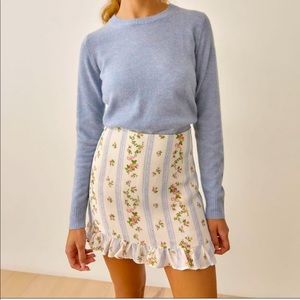 Reformation Blue and White Floral Skirt